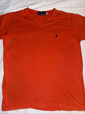 Polo by Ralph Lauren Men’s Orange V-Neck Polo Shirt with Navy Pony